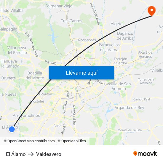 El Álamo to Valdeavero map