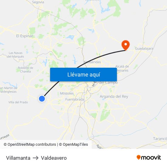 Villamanta to Valdeavero map