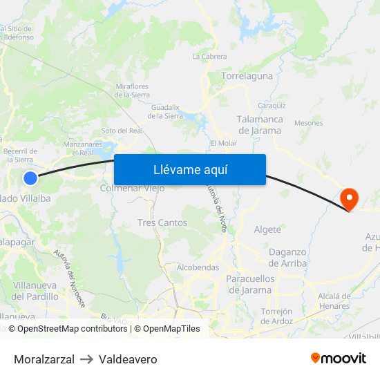 Moralzarzal to Valdeavero map