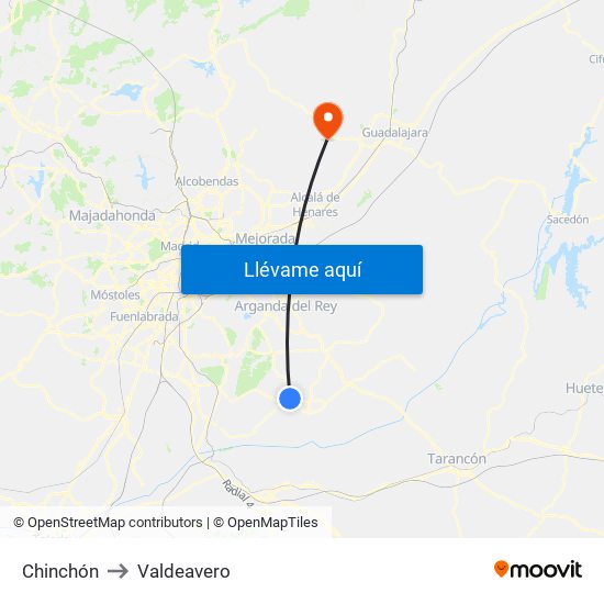 Chinchón to Valdeavero map