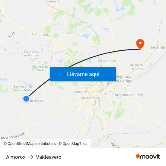 Almorox to Valdeavero map