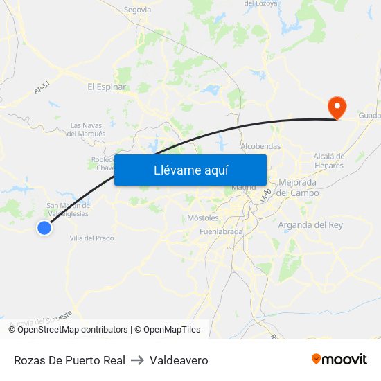 Rozas De Puerto Real to Valdeavero map