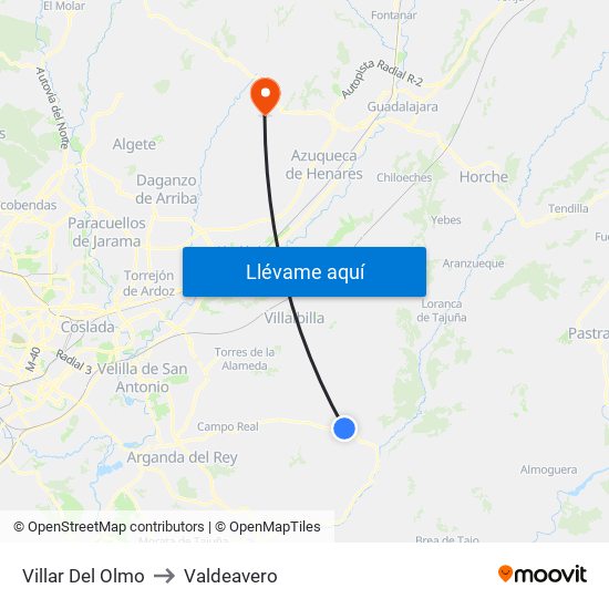 Villar Del Olmo to Valdeavero map