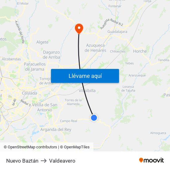 Nuevo Baztán to Valdeavero map