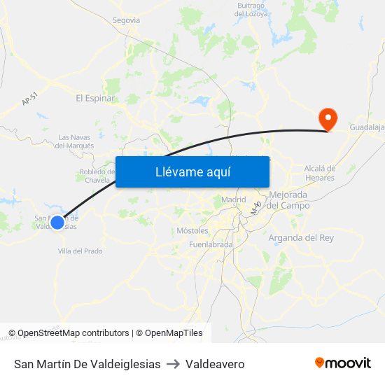San Martín De Valdeiglesias to Valdeavero map