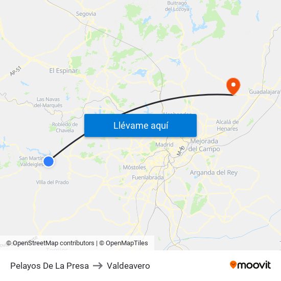 Pelayos De La Presa to Valdeavero map