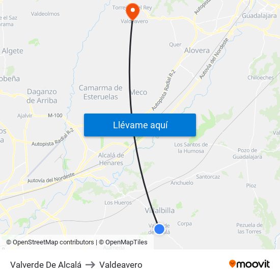 Valverde De Alcalá to Valdeavero map