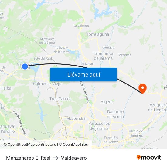 Manzanares El Real to Valdeavero map
