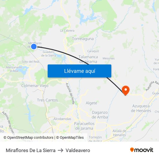 Miraflores De La Sierra to Valdeavero map