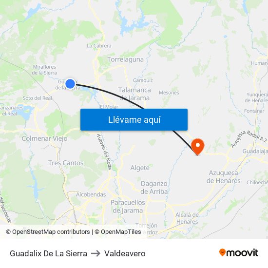 Guadalix De La Sierra to Valdeavero map