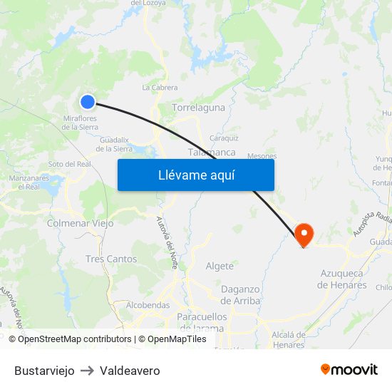 Bustarviejo to Valdeavero map