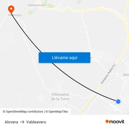 Alovera to Valdeavero map