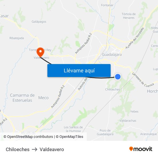 Chiloeches to Valdeavero map