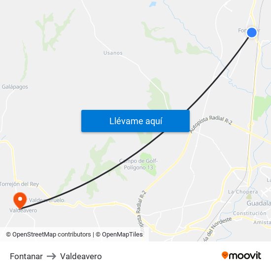 Fontanar to Valdeavero map