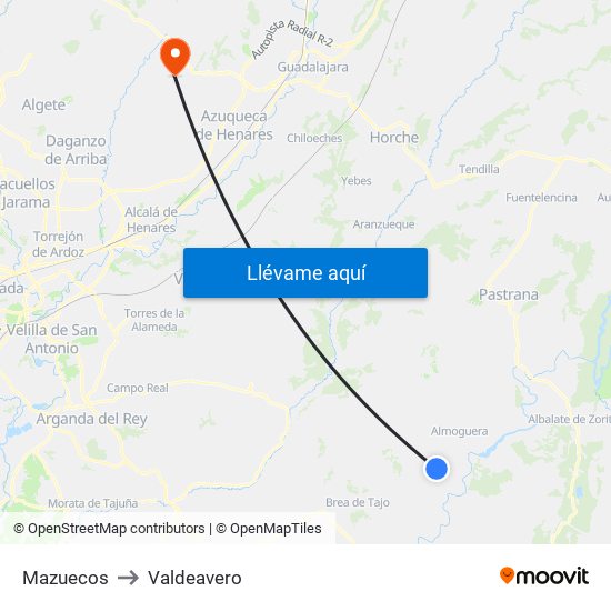 Mazuecos to Valdeavero map