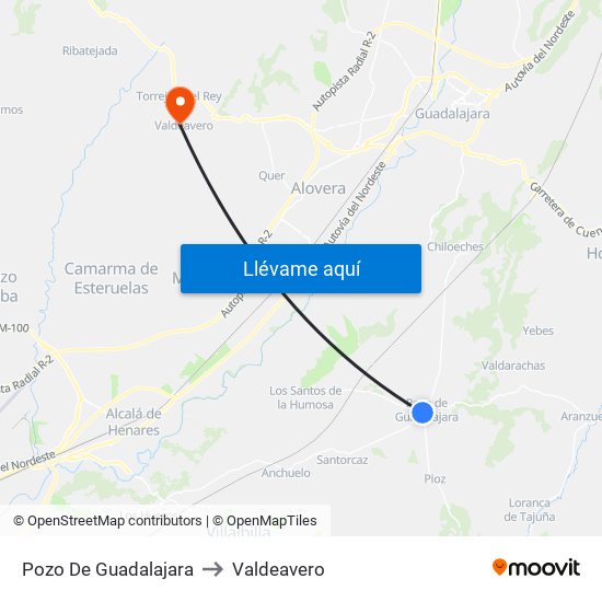 Pozo De Guadalajara to Valdeavero map