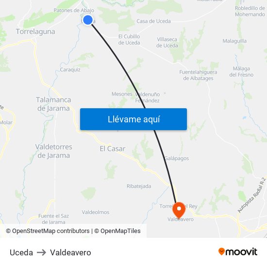Uceda to Valdeavero map