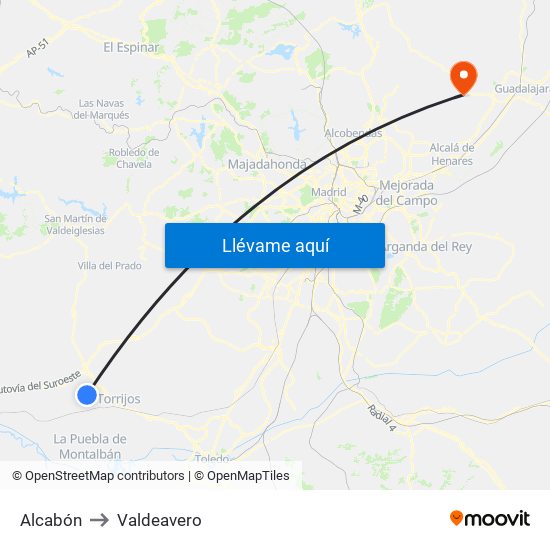 Alcabón to Valdeavero map