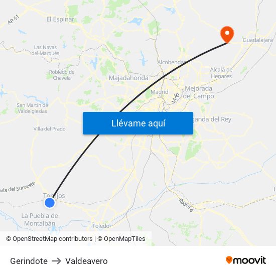 Gerindote to Valdeavero map