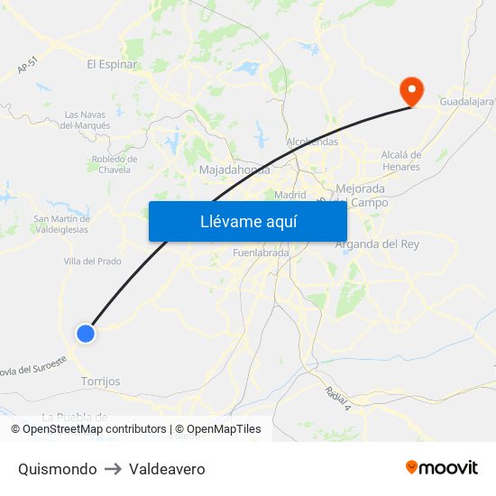 Quismondo to Valdeavero map