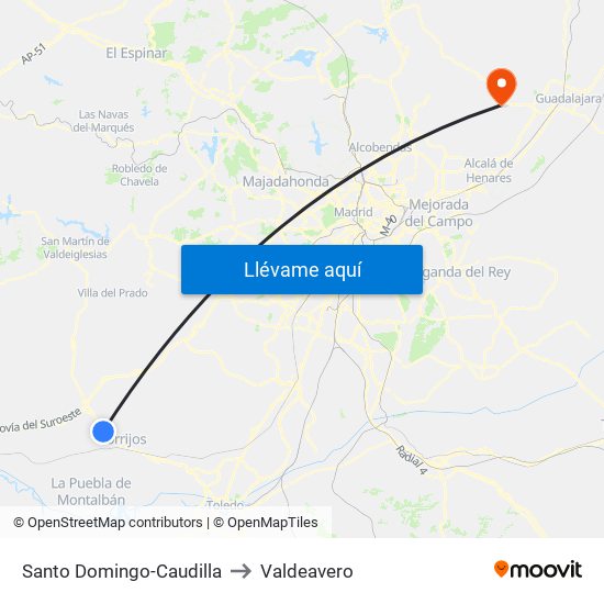Santo Domingo-Caudilla to Valdeavero map
