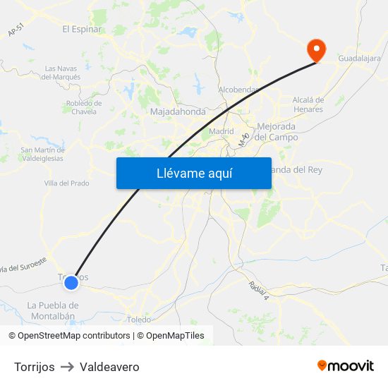 Torrijos to Valdeavero map