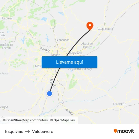 Esquivias to Valdeavero map