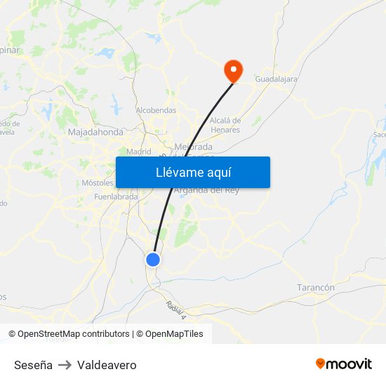 Seseña to Valdeavero map