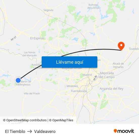 El Tiemblo to Valdeavero map