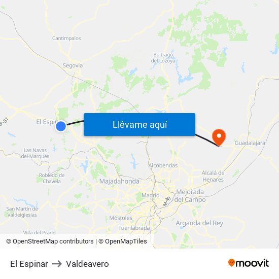 El Espinar to Valdeavero map