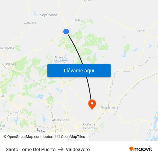 Santo Tomé Del Puerto to Valdeavero map
