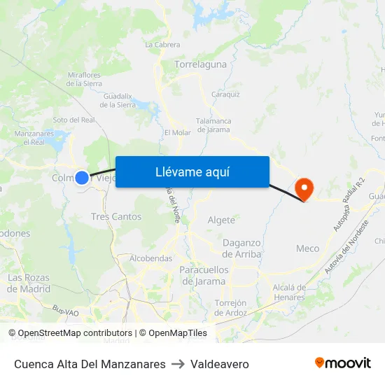 Cuenca Alta Del Manzanares to Valdeavero map