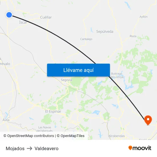 Mojados to Valdeavero map