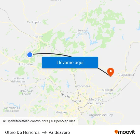 Otero De Herreros to Valdeavero map