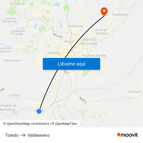 Toledo to Valdeavero map