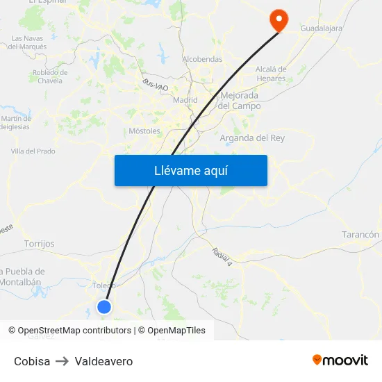 Cobisa to Valdeavero map