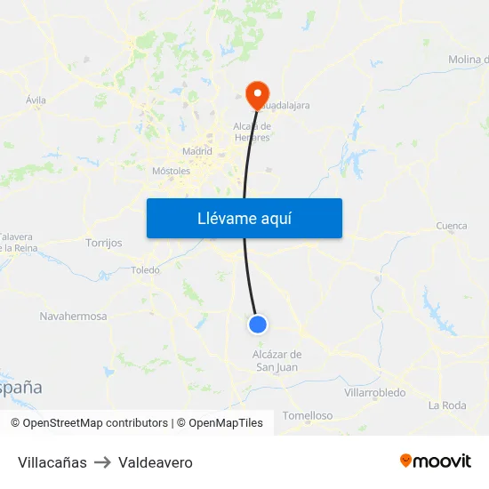 Villacañas to Valdeavero map
