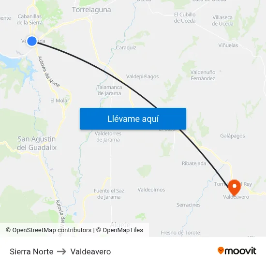 Sierra Norte to Valdeavero map