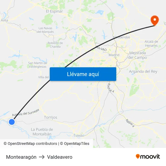 Montearagón to Valdeavero map