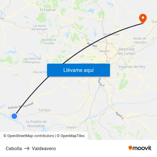 Cebolla to Valdeavero map