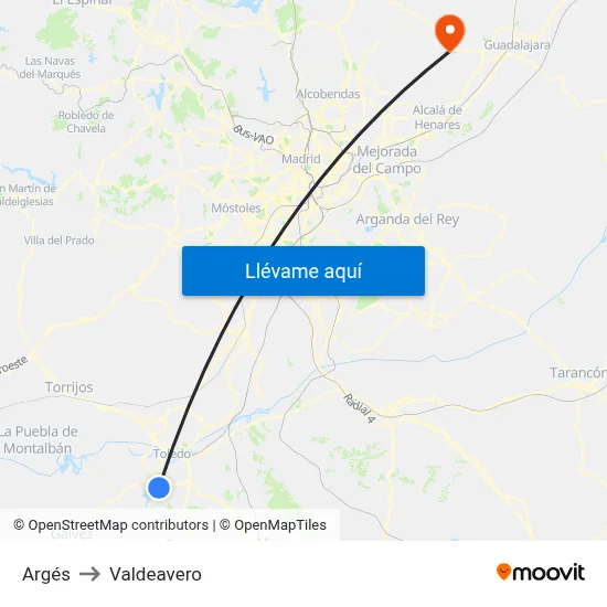 Argés to Valdeavero map