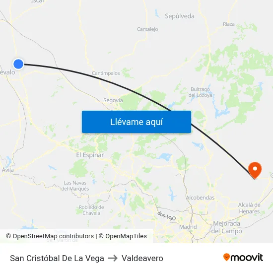San Cristóbal De La Vega to Valdeavero map