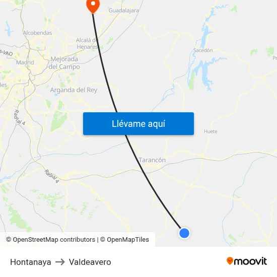 Hontanaya to Valdeavero map