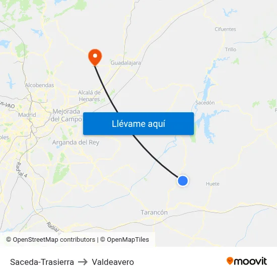 Saceda-Trasierra to Valdeavero map