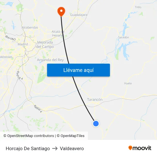 Horcajo De Santiago to Valdeavero map