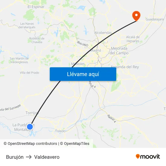 Burujón to Valdeavero map