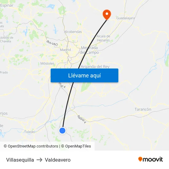 Villasequilla to Valdeavero map