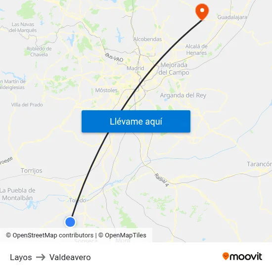 Layos to Valdeavero map