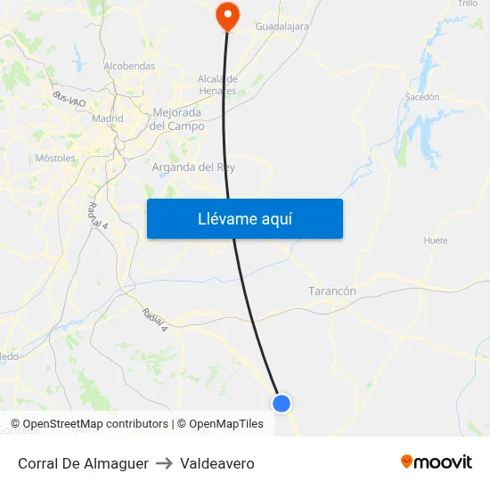 Corral De Almaguer to Valdeavero map