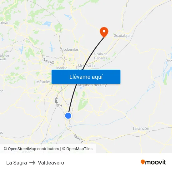 La Sagra to Valdeavero map